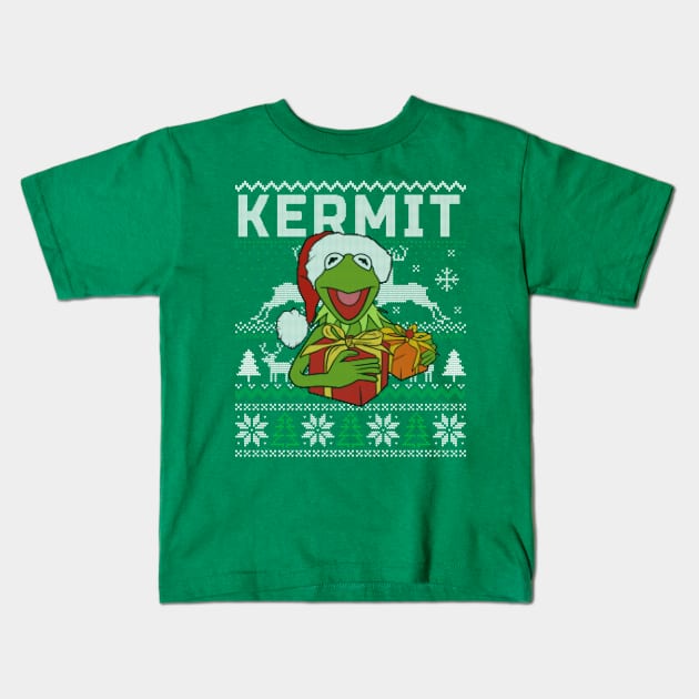 Kermit Christmas Ugly sweater Kids T-Shirt by OniSide